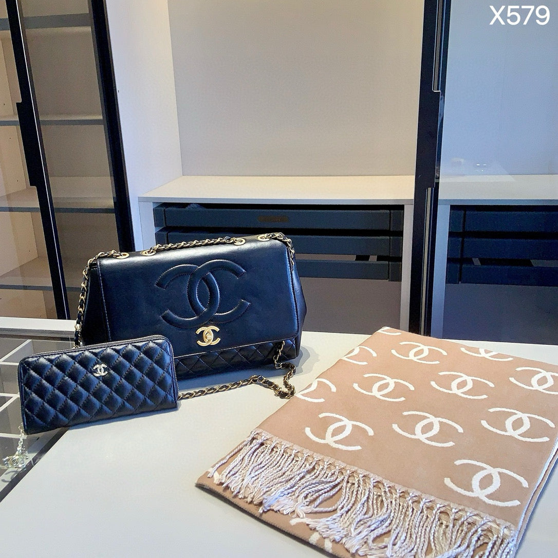 Double C Black Quilted Bag & Wallet Combination Set