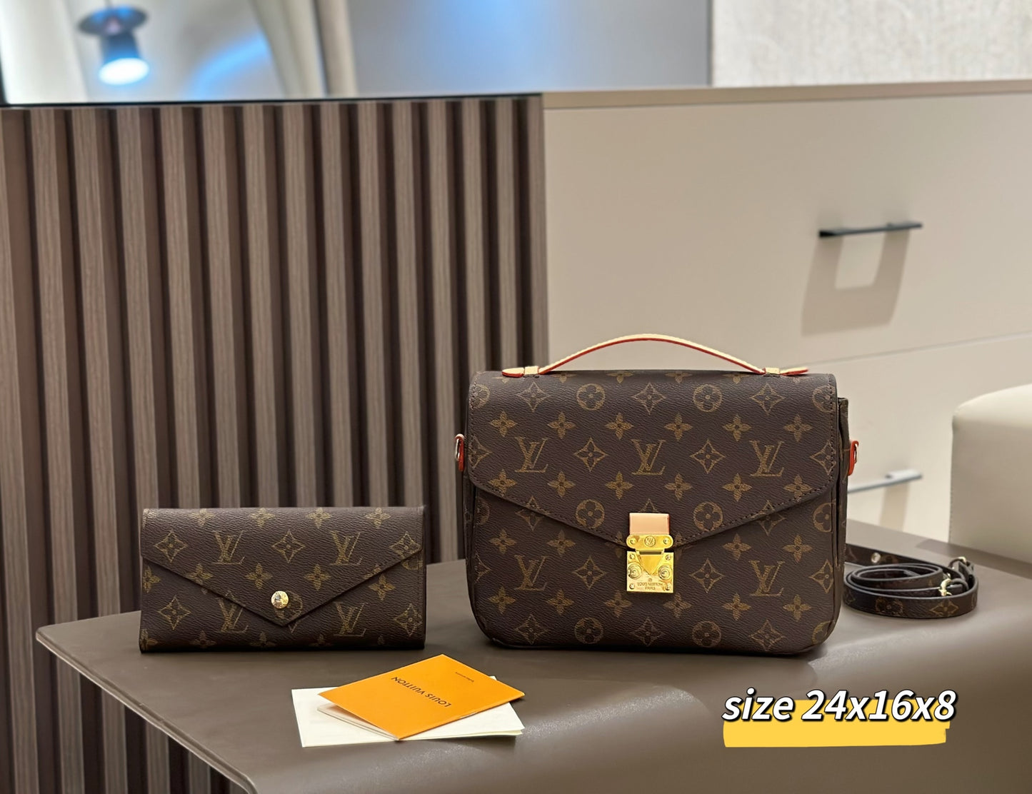 Brown Monogram Signature Snap Bag & Wallet Combination Set