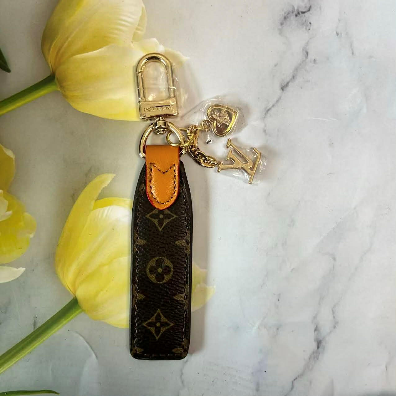 SALE π - Brown Monogram Heart Mini Keychain
