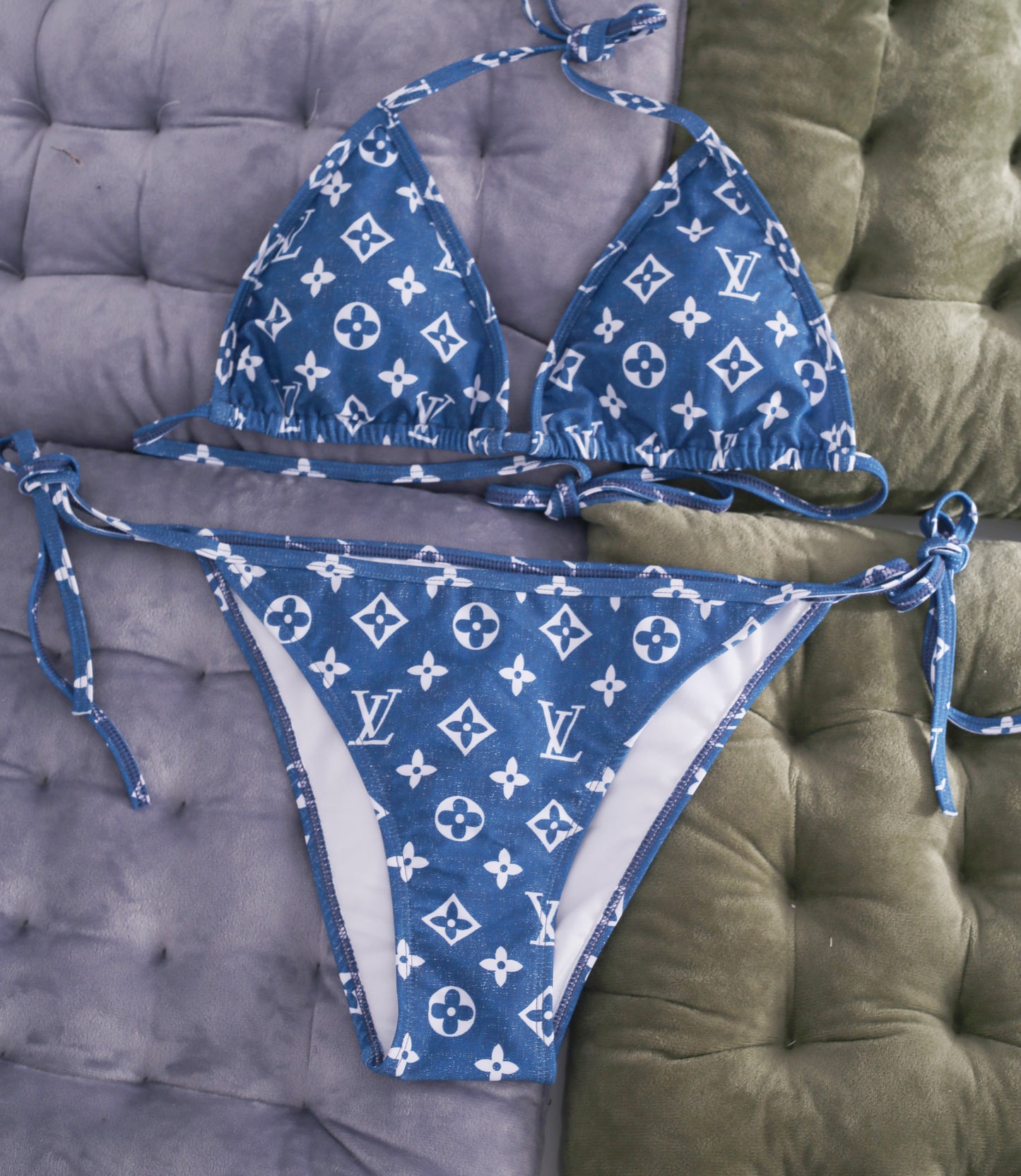 Monogram Blue/White Bikini Bathing Suit