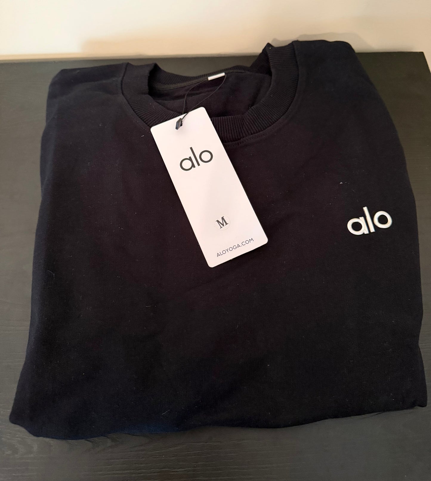 A L O Black Cotton Crewneck (M)
