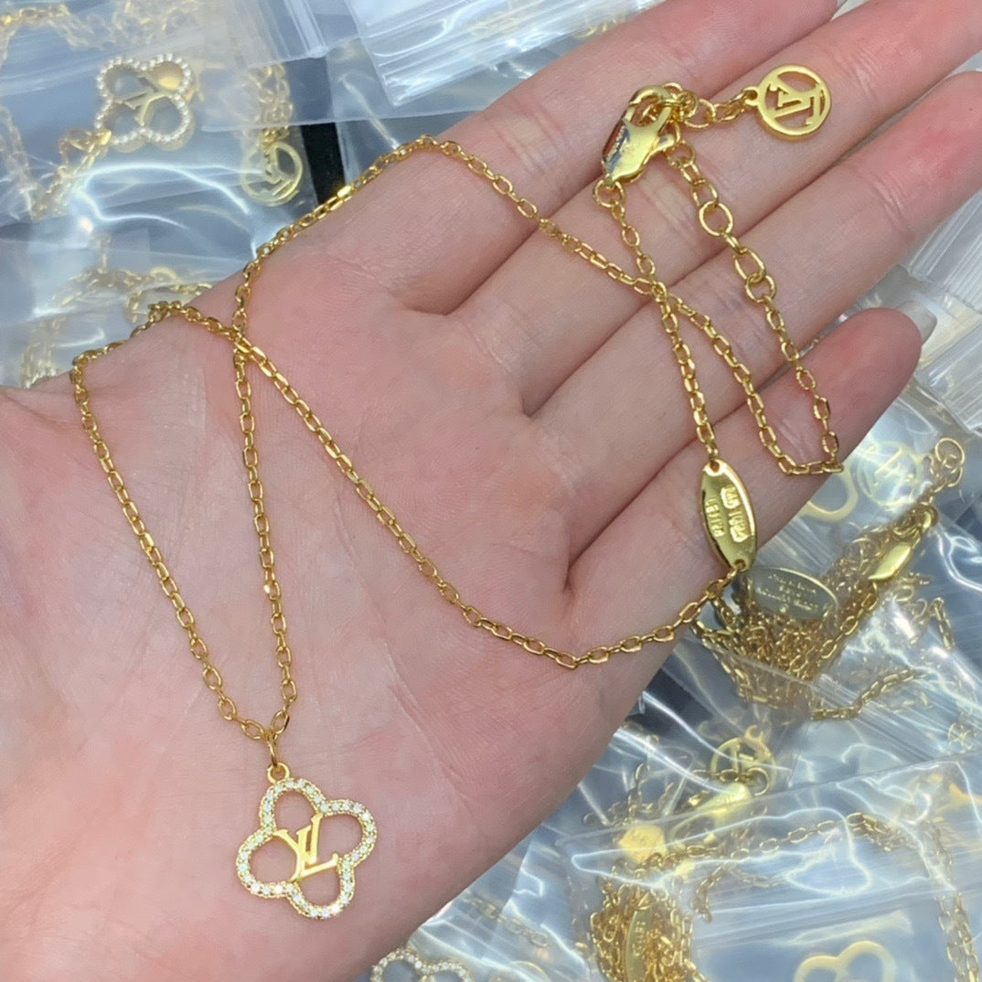 Monogram Gold Flower Necklace