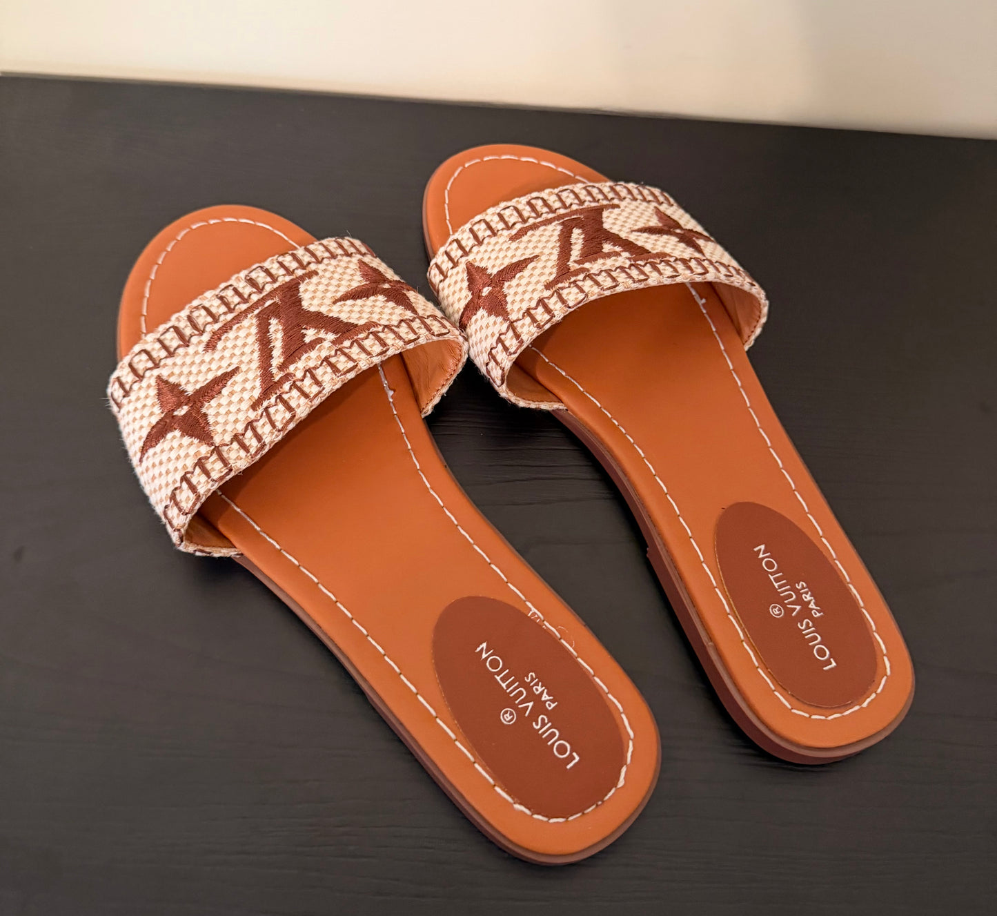 Brown Monogram Flat Woven Sandals - Women’s 9