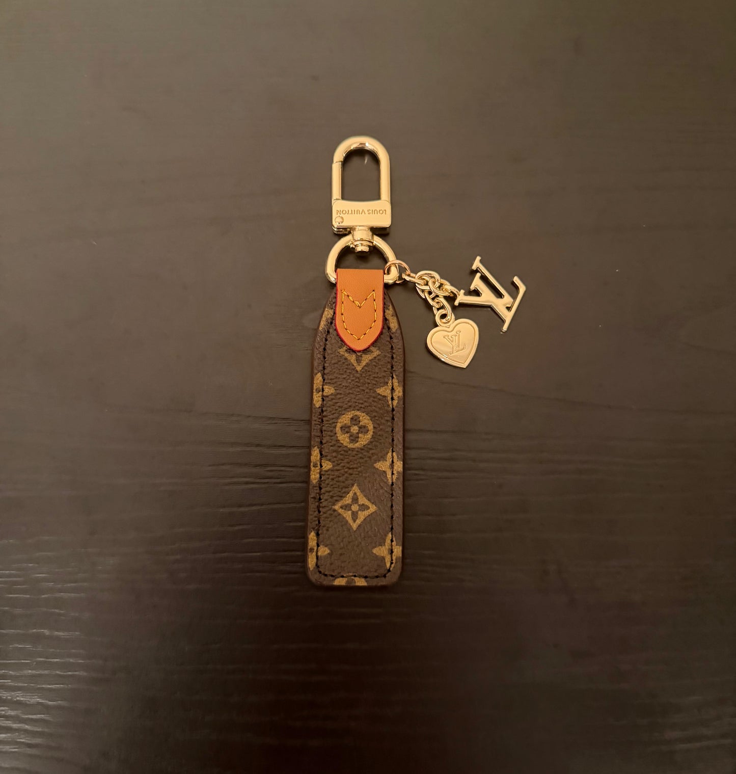 Brown Monogram Heart Mini Keychain