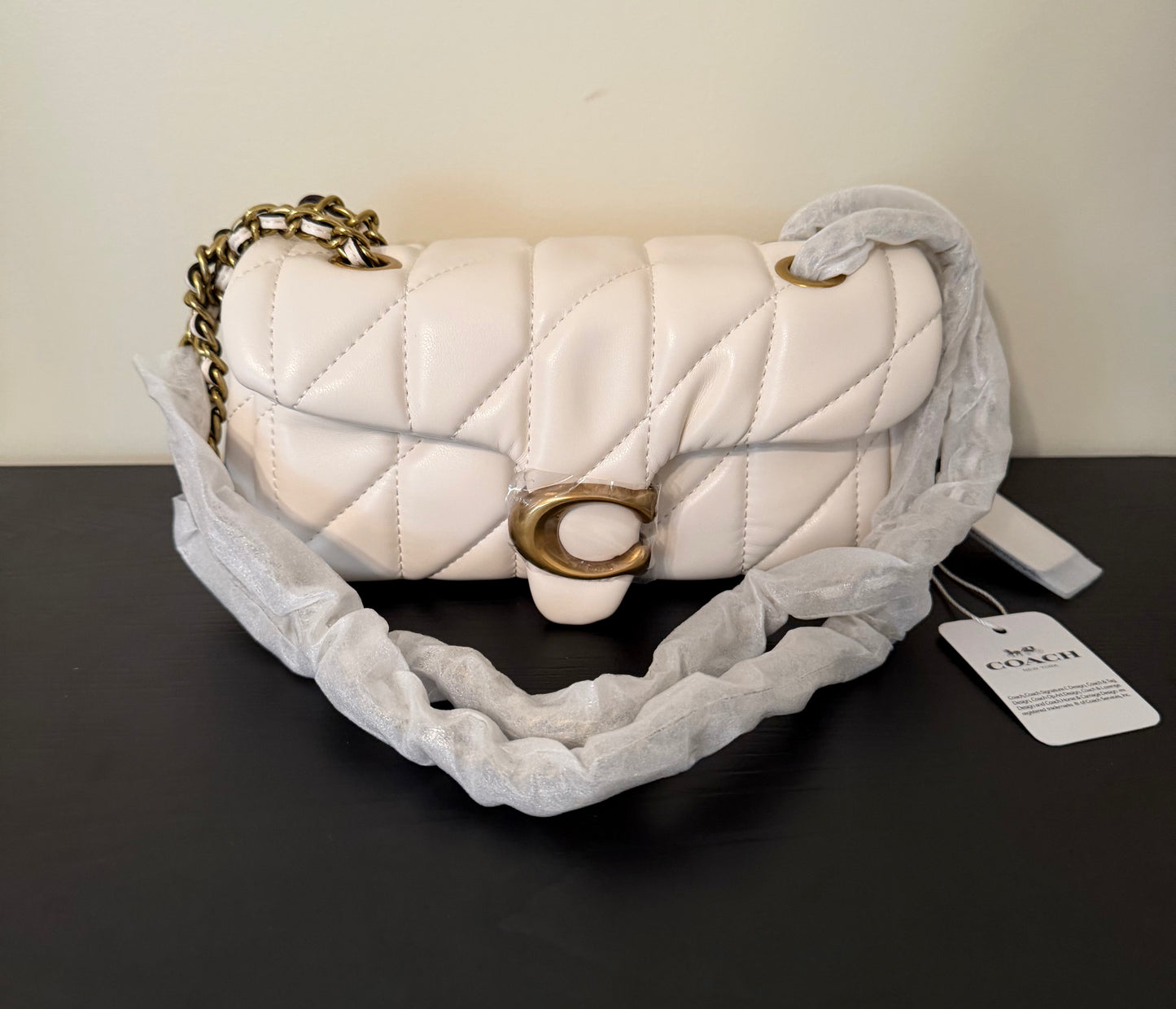 Signature C White Mini Quilted Tab Bag
