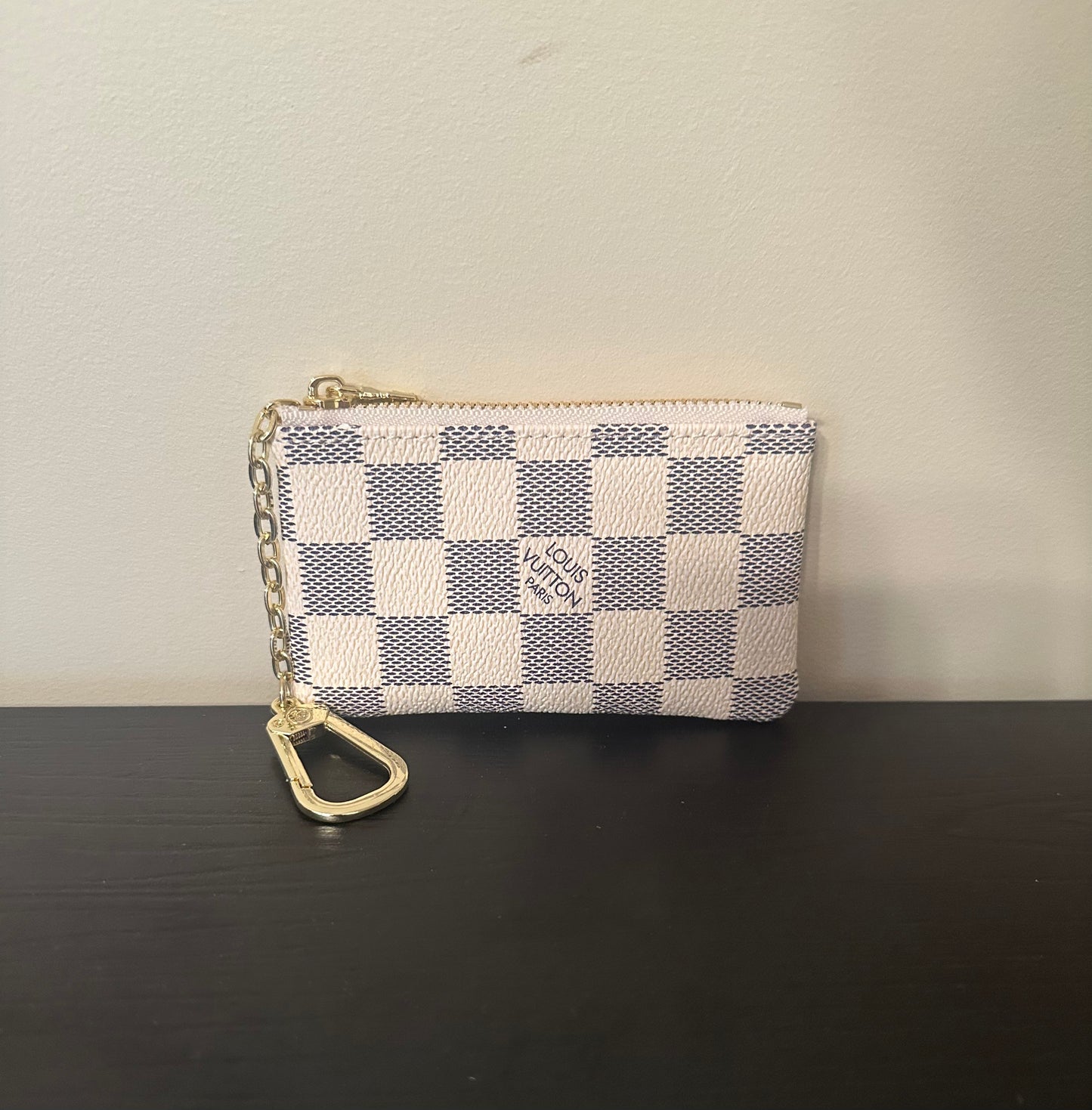 White Checkered Monogram Key Pouch