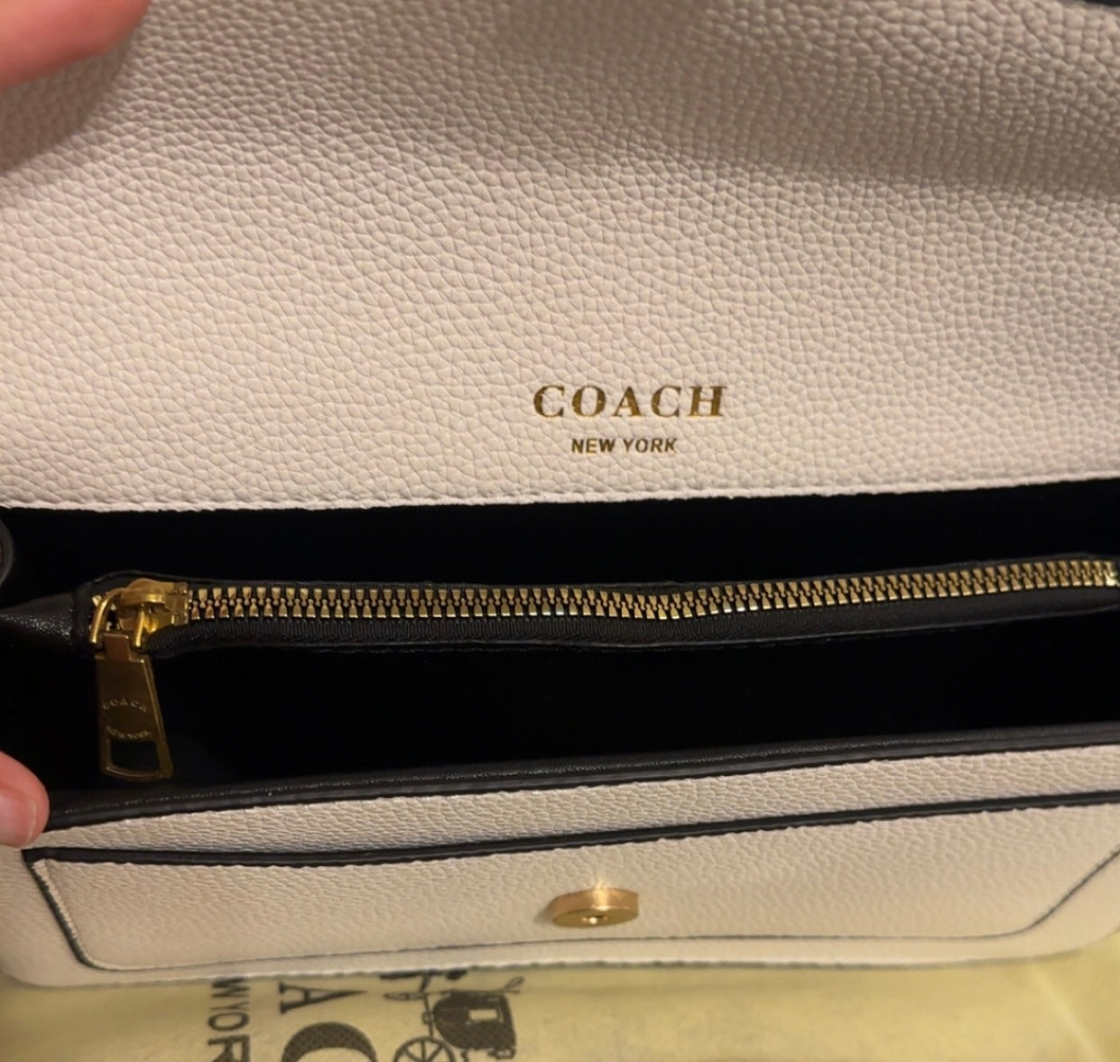 Signature C White/Gold Foldover Shoulder Bag