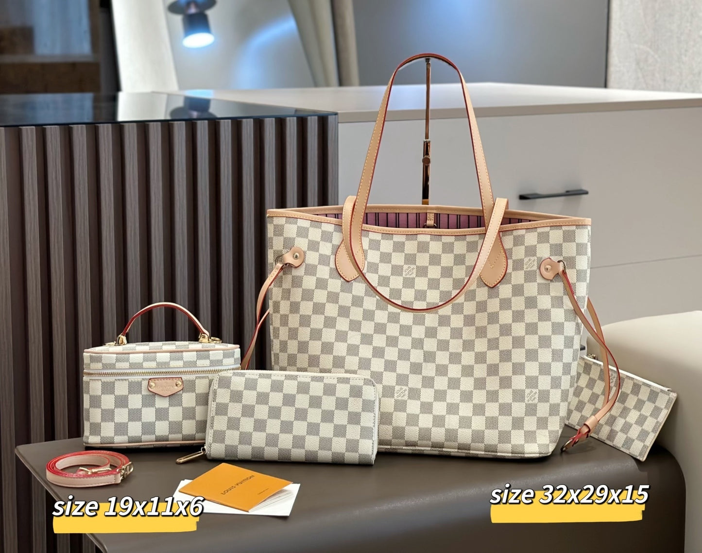 FLASH SALE π - White Checkered Carryall & Accessories Combination Set