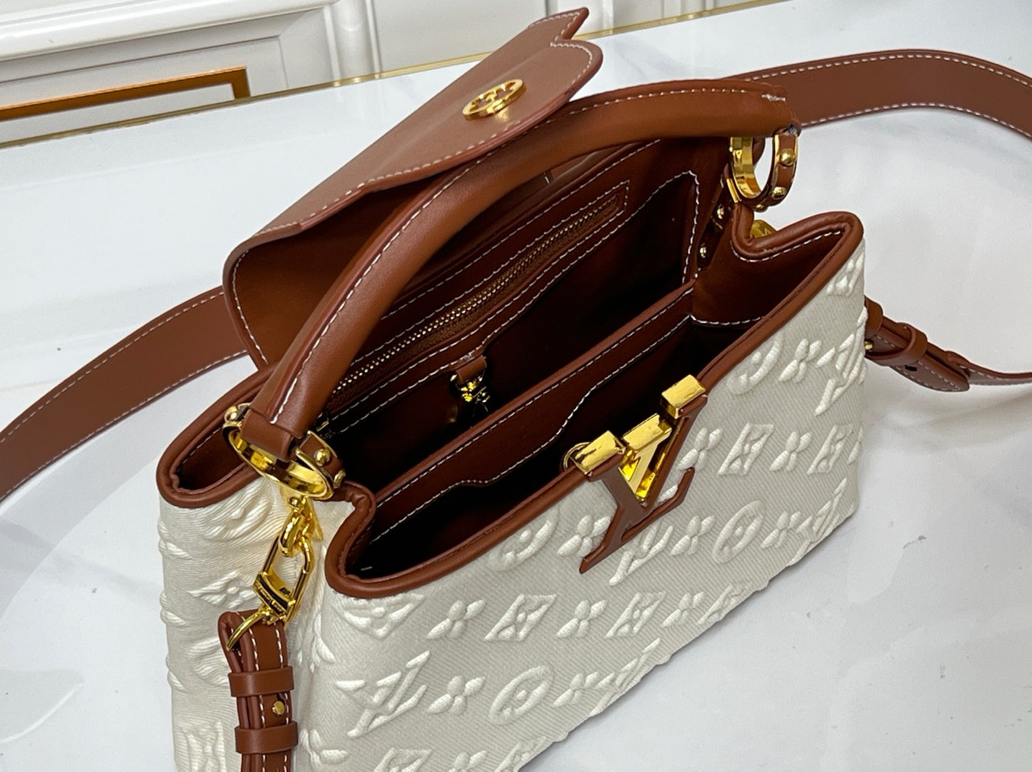 Cream/Brown Monogram Cappuccino Bags