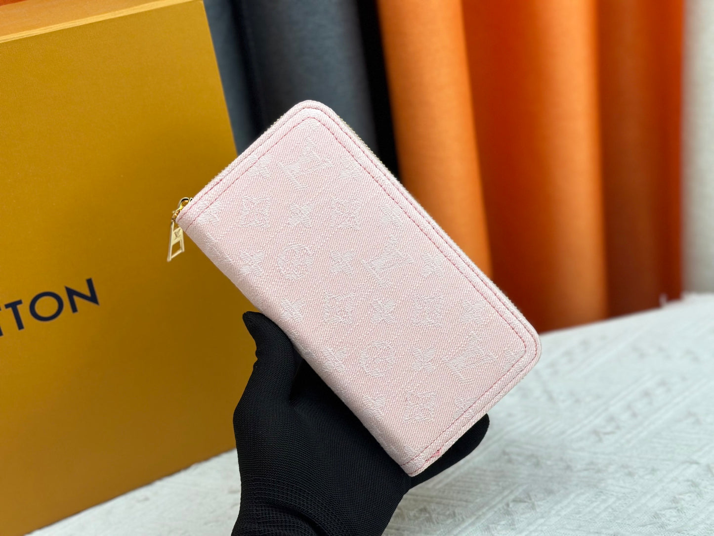 Light Pink Denim Zip Wallets