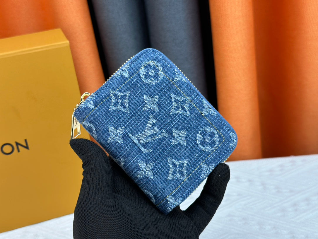 Monogram Blue Denim Zip Wallets