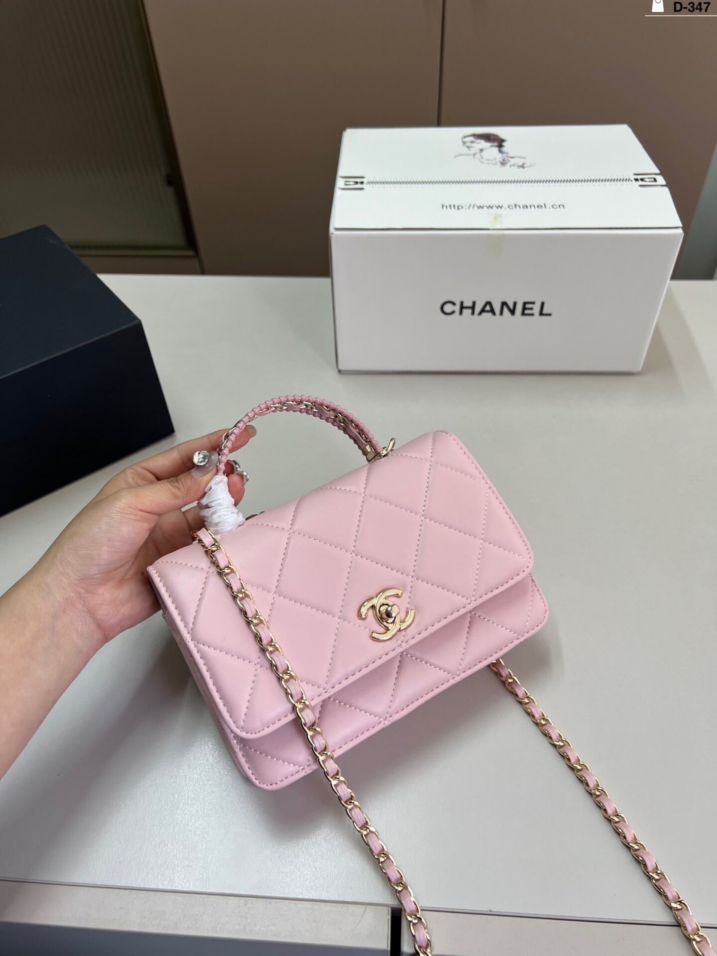 Double C Pink Quilted Square Mini Bag