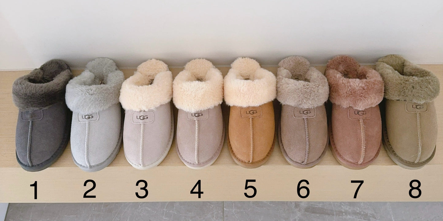 U G G Neutral Fluffy Suede Slipers