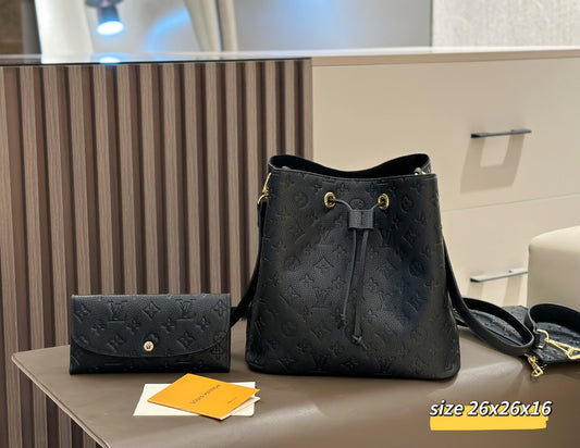 Black Monogram Bucket Bag & Wallet Combination Set