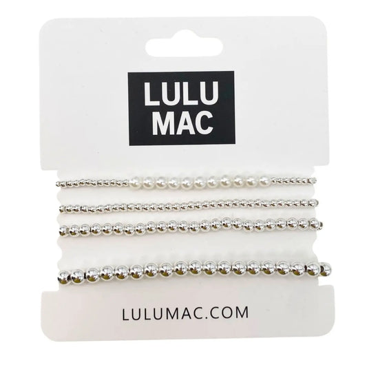 Lulu Mac Silver Pearl Bracelet Set