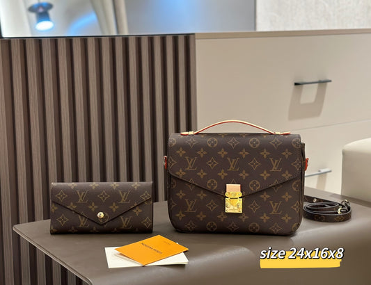 Brown Monogram Signature Snap Bag & Wallet Combination Set