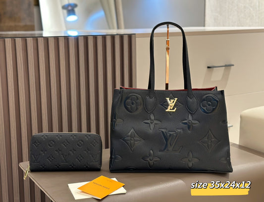 Black Monogram Tote & Wallet Combination Set