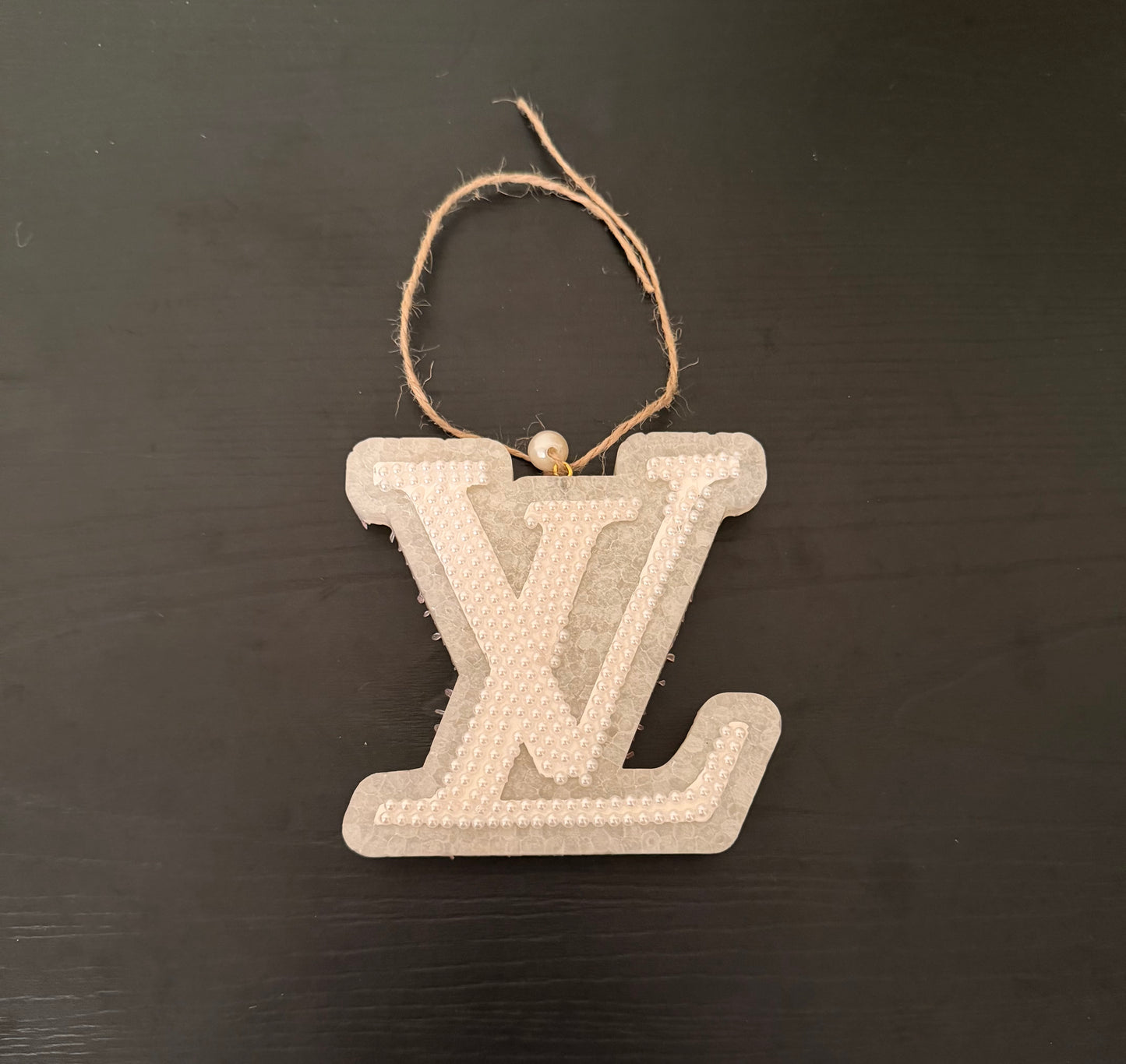 White Monogram W/ Small Pearls Car Freshie