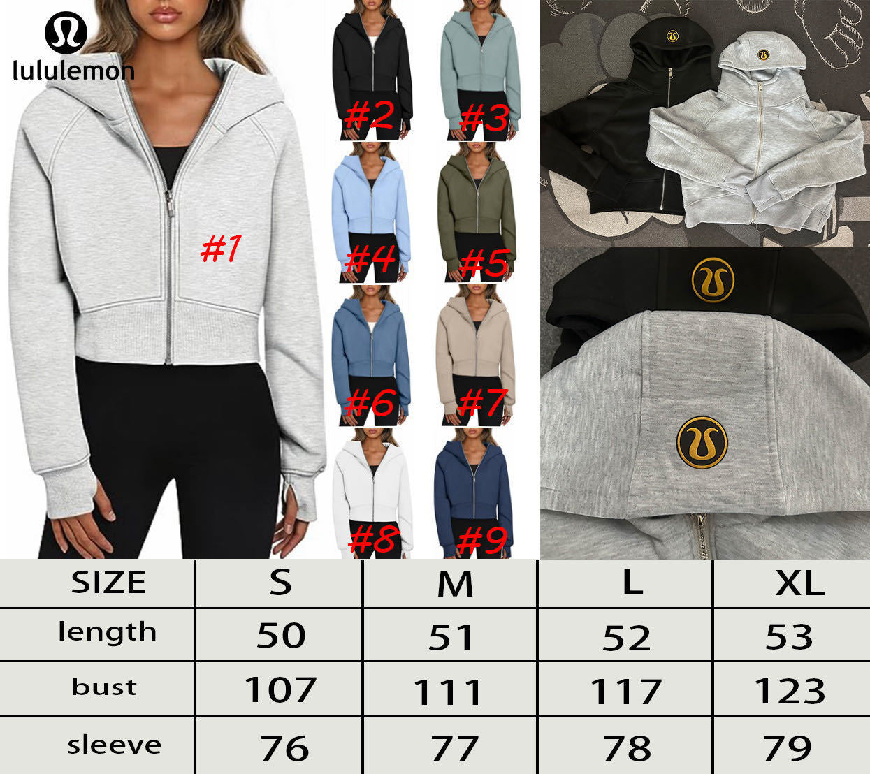 🍋 Full-Zip Cropped Hoodies (Silver Zips)