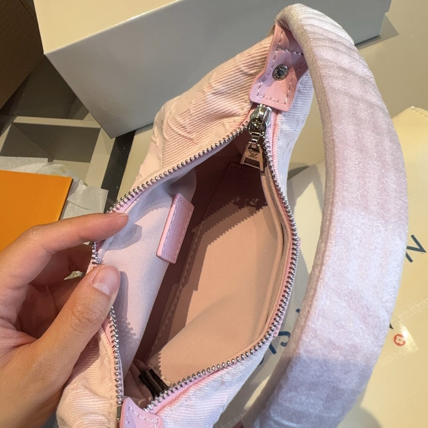 Pink Denim Curve Mini Shoulder Bag