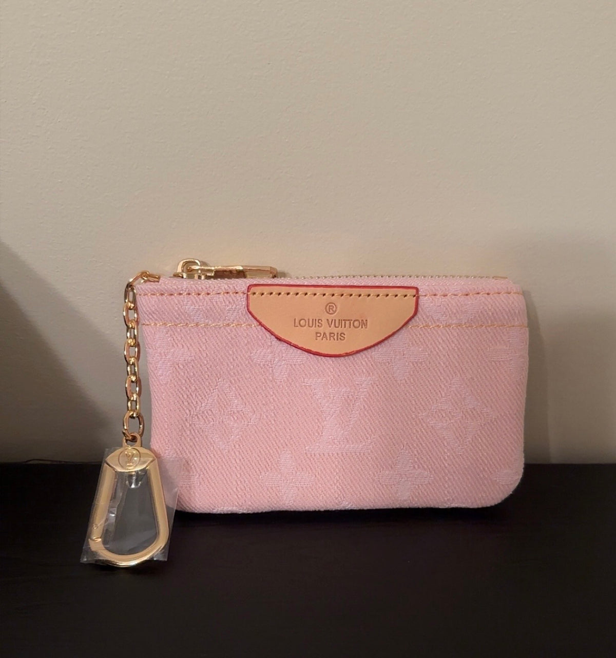 Light Pink Denim Monogram Key Pouch