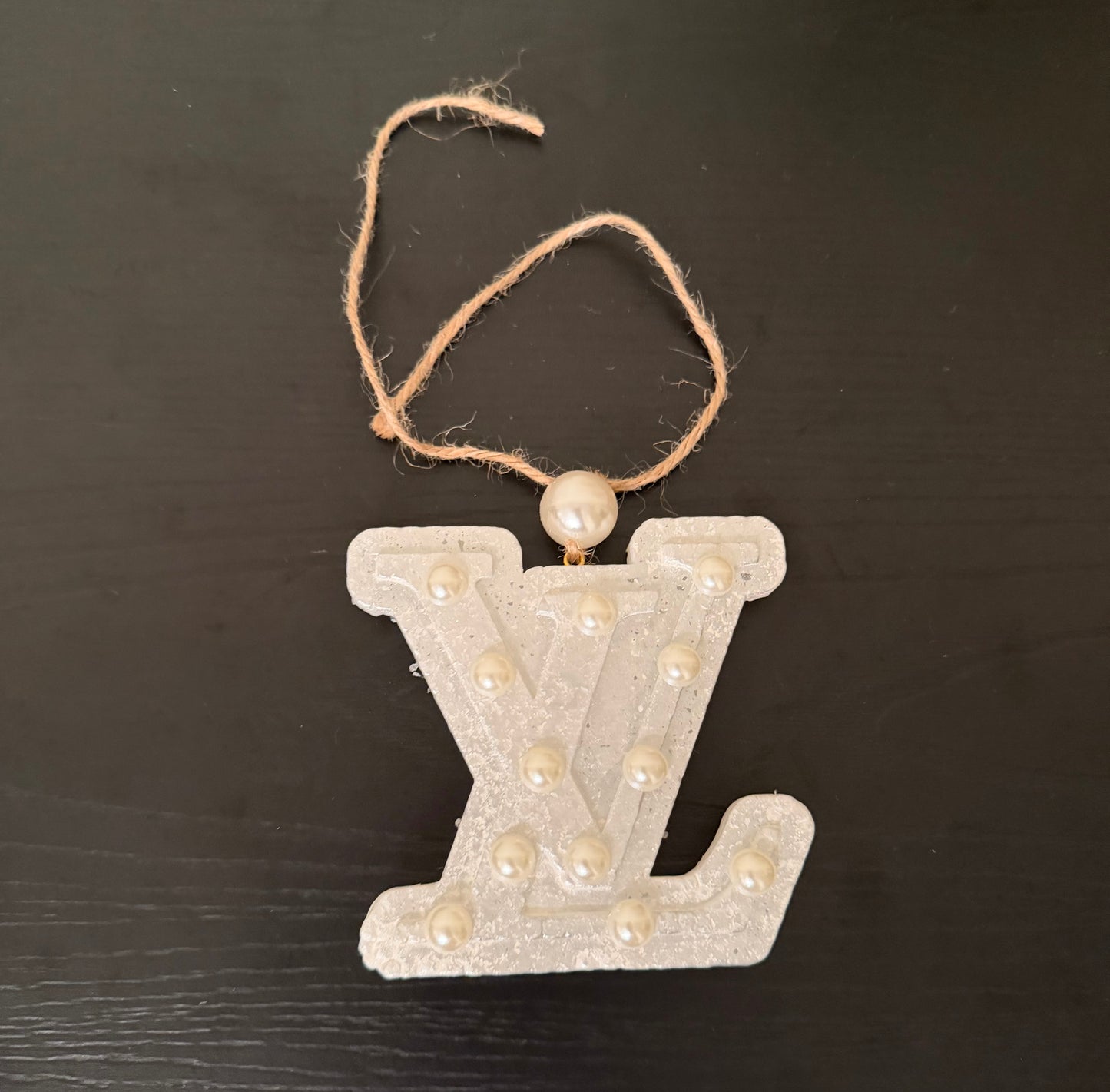White Monogram W/ Big Pearls Car Freshie