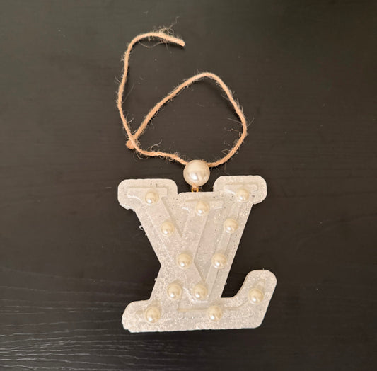 White Monogram W/ Big Pearls Car Freshie