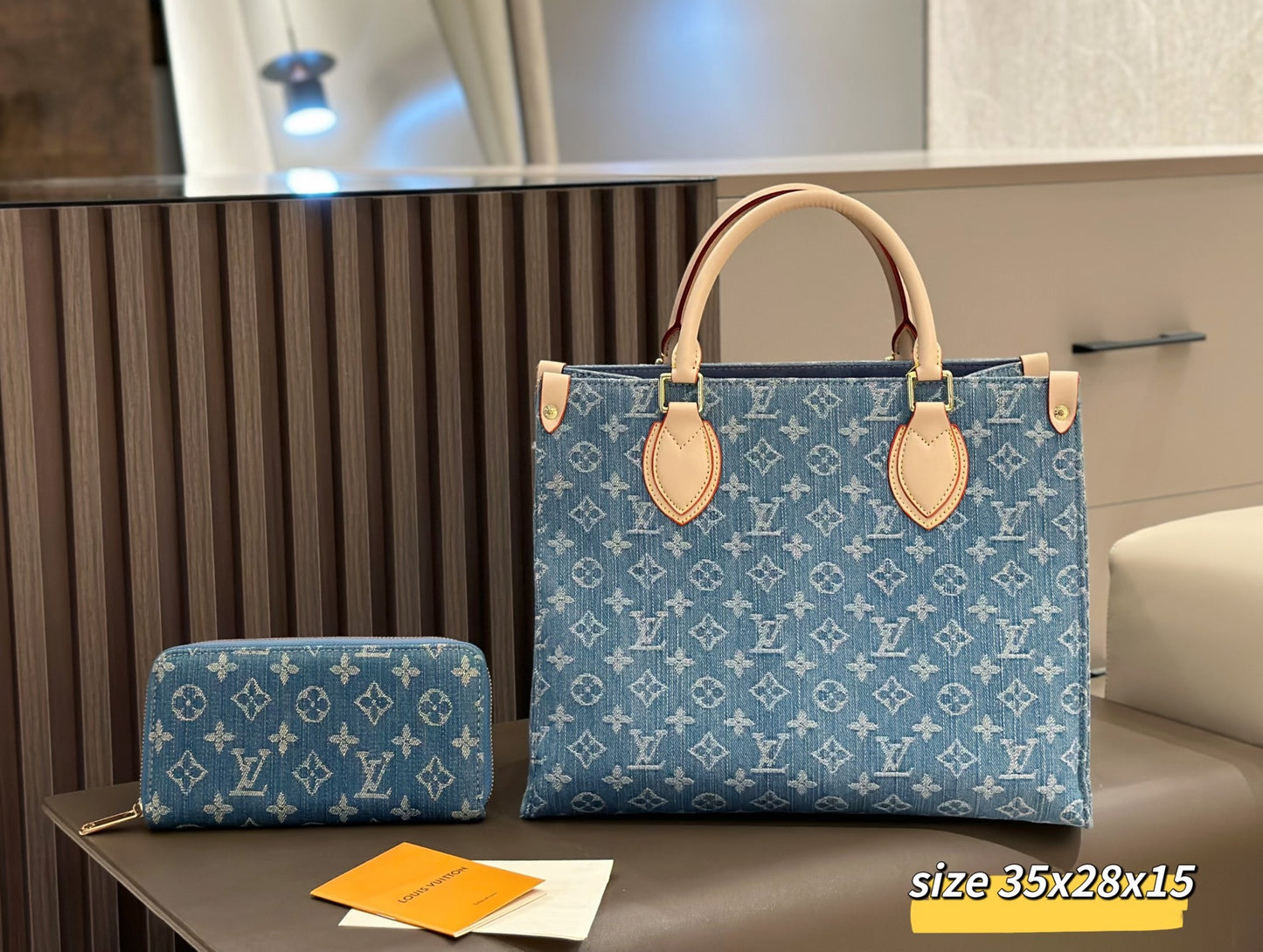 FLASH SALE 🎊 - Monogram Blue Denim Tote & Wallet Combination Set