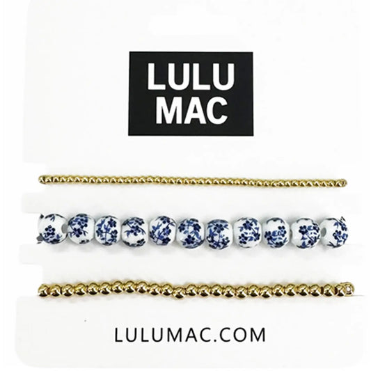 Lulu Mac 3 Gold/Blue Flower Bracelet Set