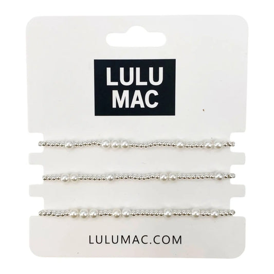 Lulu Mac Silver Mixed Pearl Bracelet Set