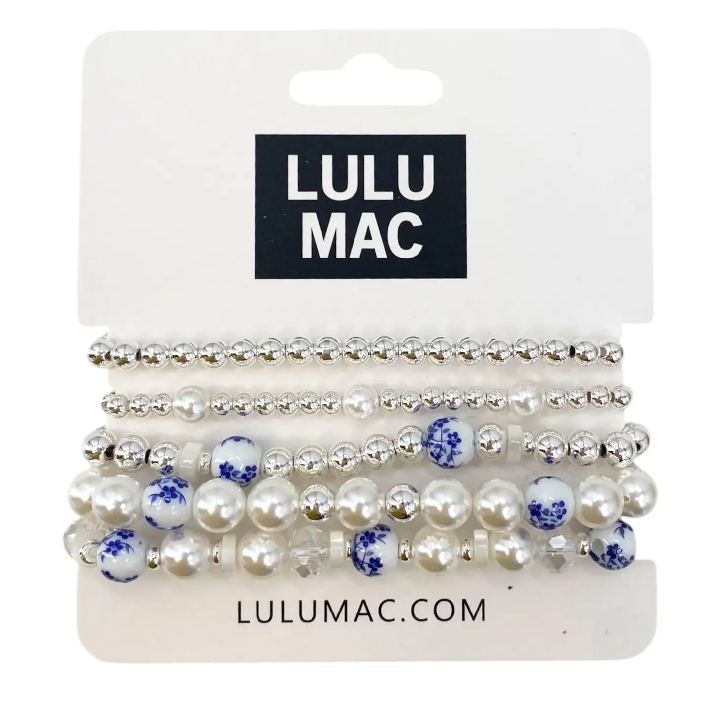 Lulu Mac Silver Blue Flower Bracelet Set