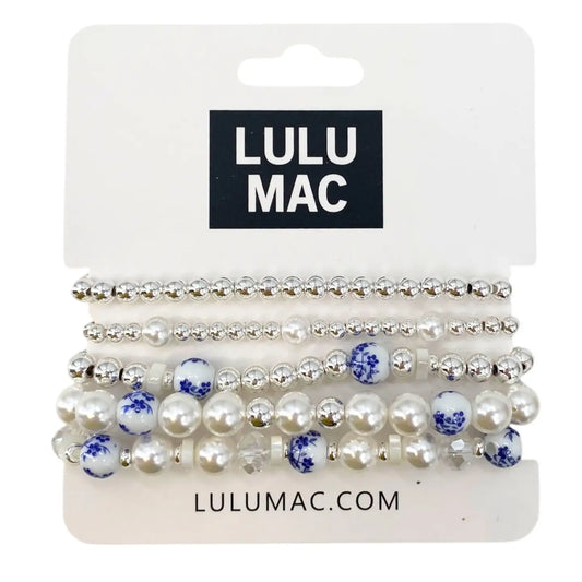 Lulu Mac Silver Blue Flower Bracelet Set