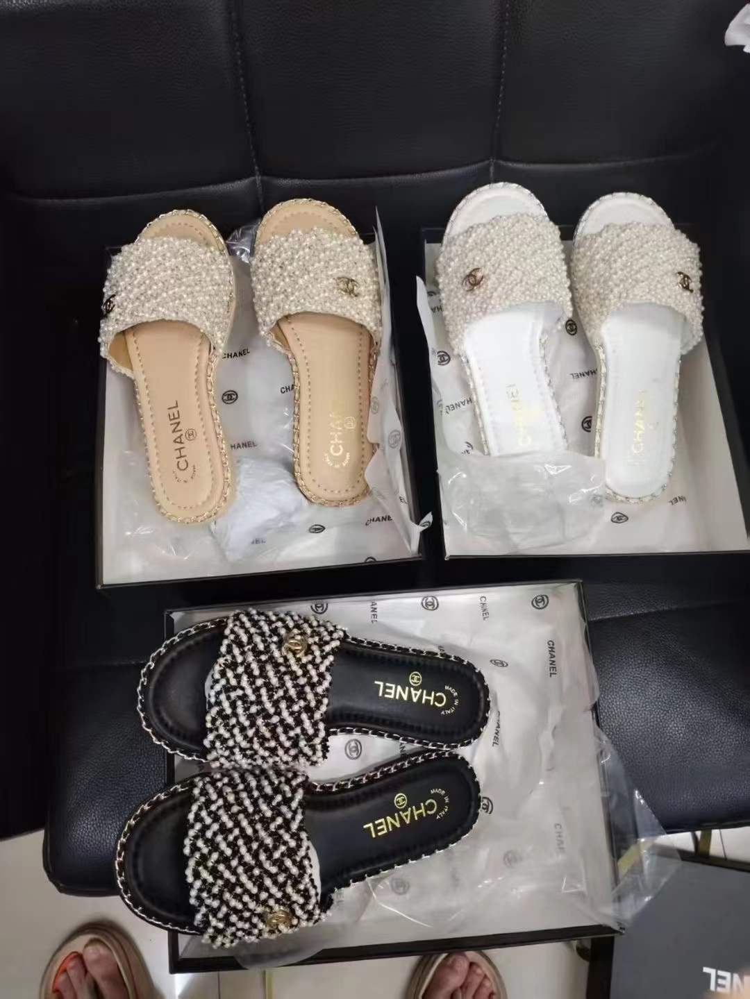 Double C Flat Pearl Sandals