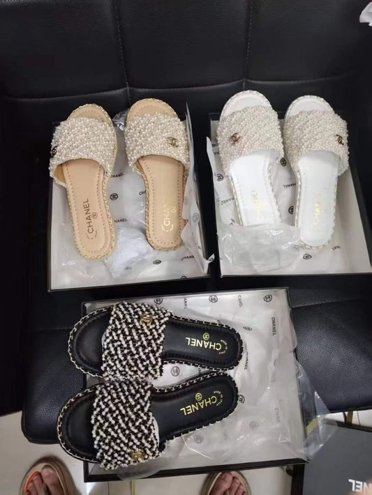 Double C Flat Pearl Sandals