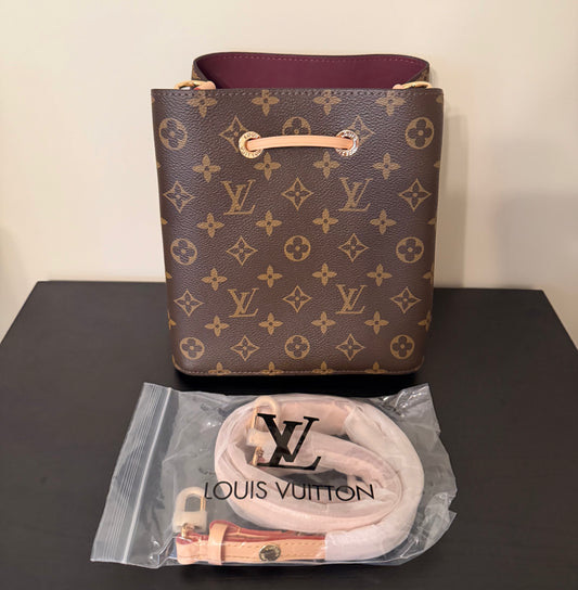 Brown Monogram Bucket Bag (Tan Strap)