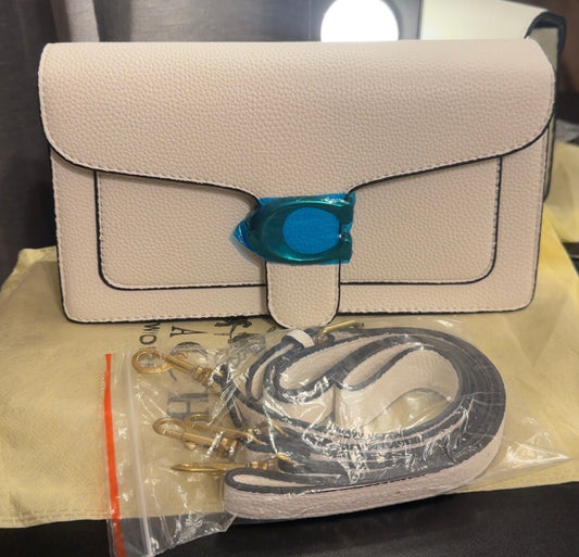 Signature C White/Gold Foldover Shoulder Bag