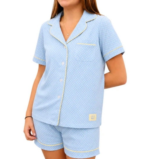 Lulu Mac Light Blue/Butter Polka Dot  Pajama Set