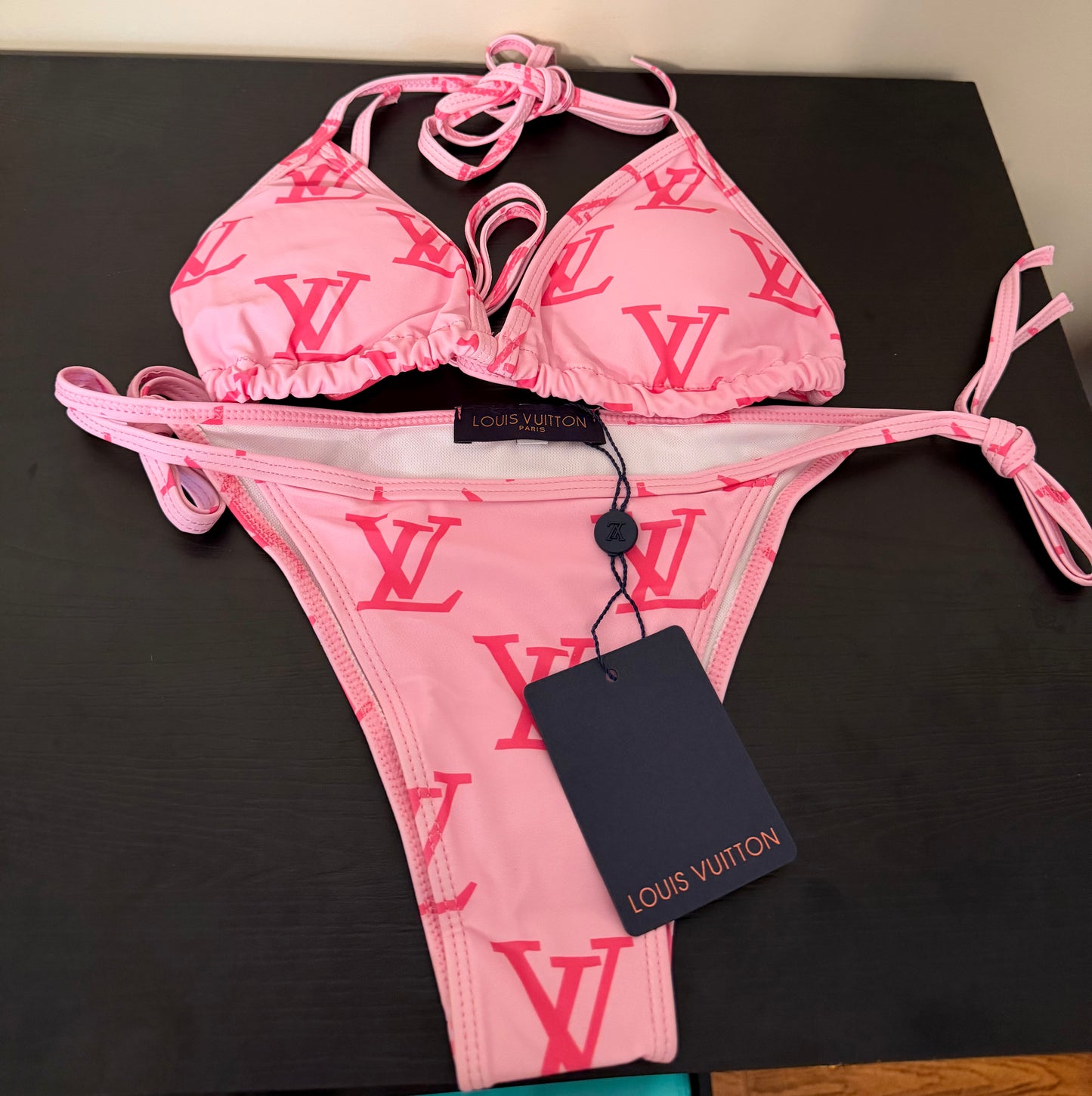 Monogram Double Pink Bikini Bathing Suit - S