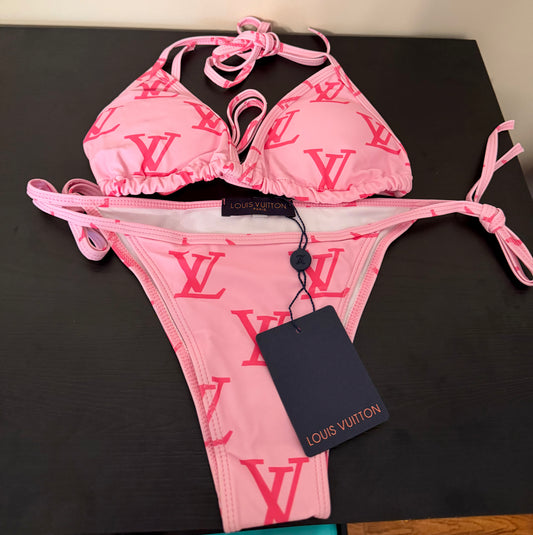 Monogram Double Pink Bikini Bathing Suit - S