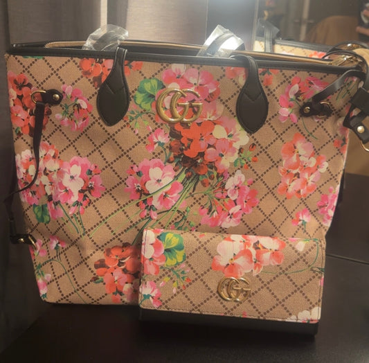 Double G Floral Carryall Set (WALLET INCLUDED)
