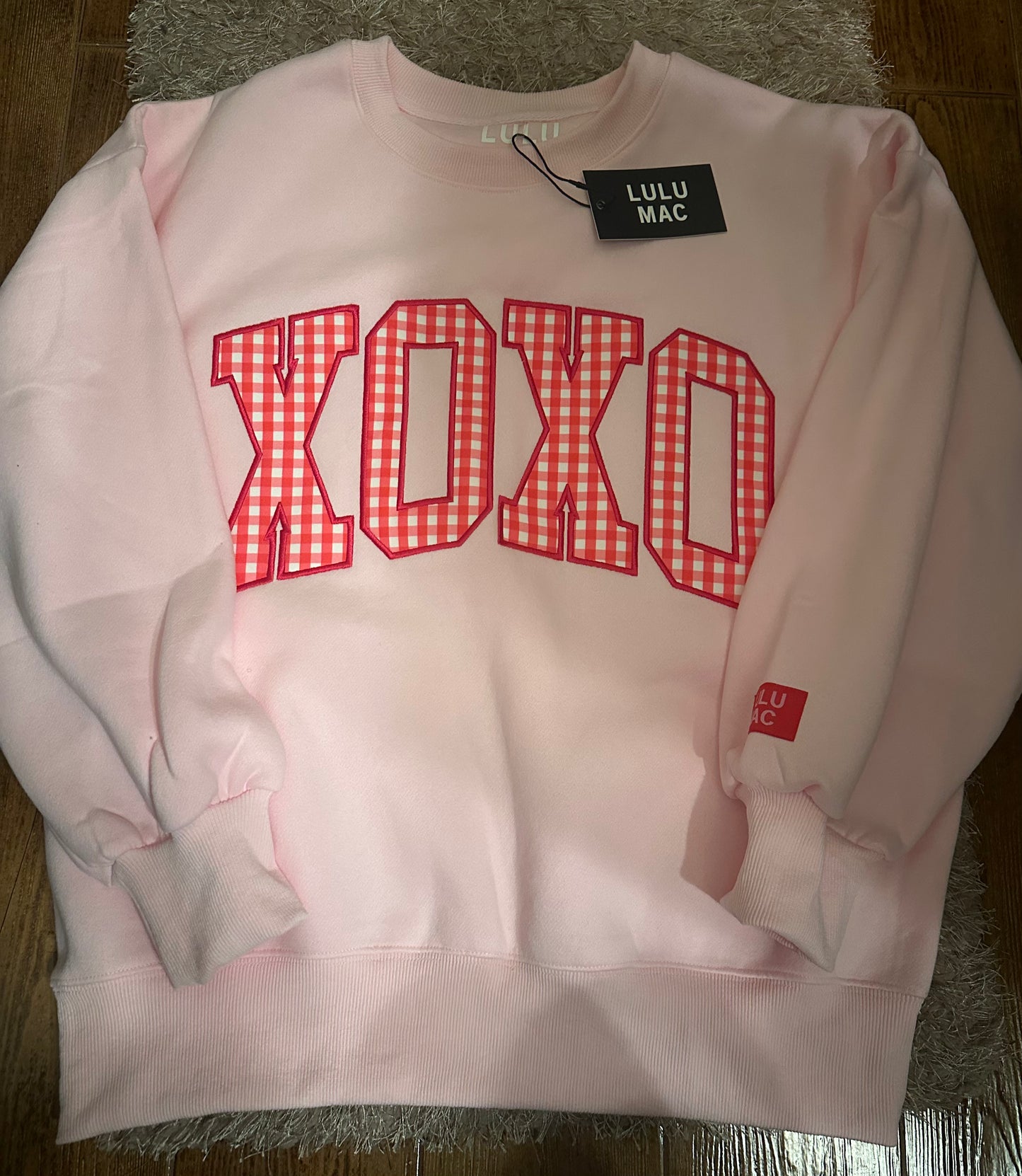 Lulu Mac XOXO Light Pink/Red Gingham Sweatshirt - IN STOCK