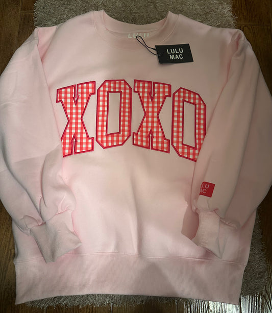 Lulu Mac XOXO Light Pink/Red Gingham Sweatshirt - IN STOCK