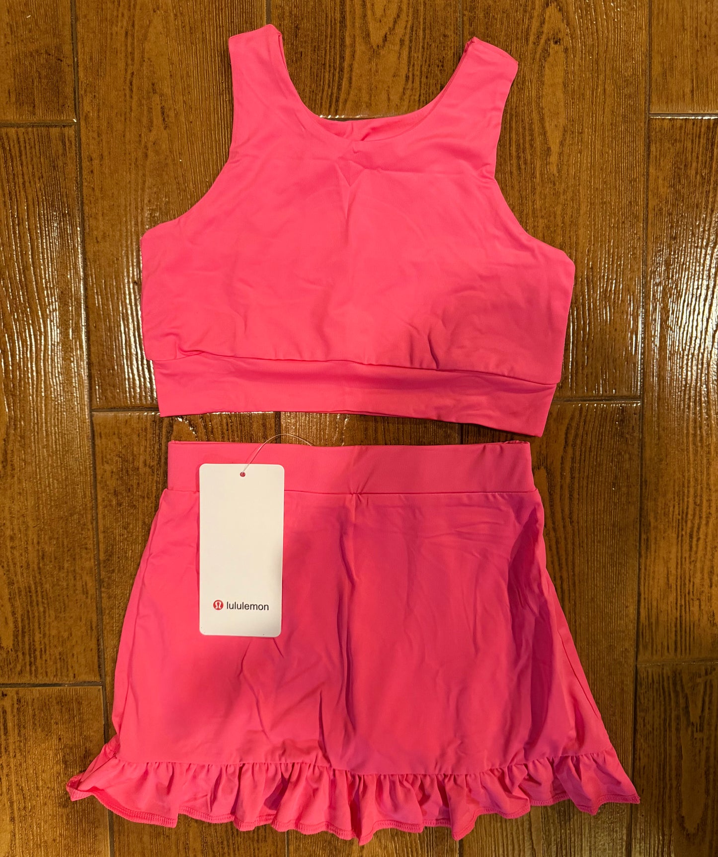 🍋 Kids Bright Pink Ruffle Tank/Skirt Athletic Set