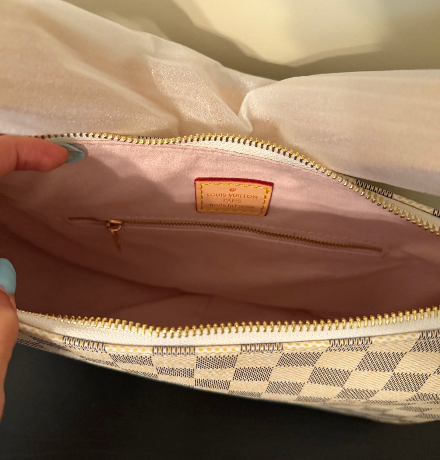 White Checkered Monogram Slouch Handbag