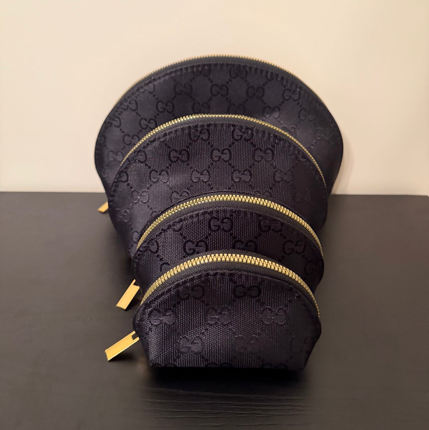 Double G Black Makeup Pouch Set of 4