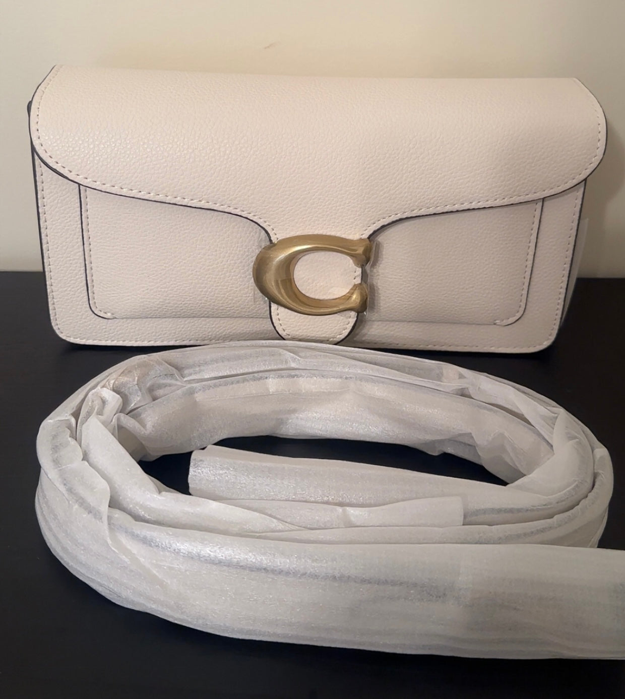 Signature C White/Gold Foldover Shoulder Bag