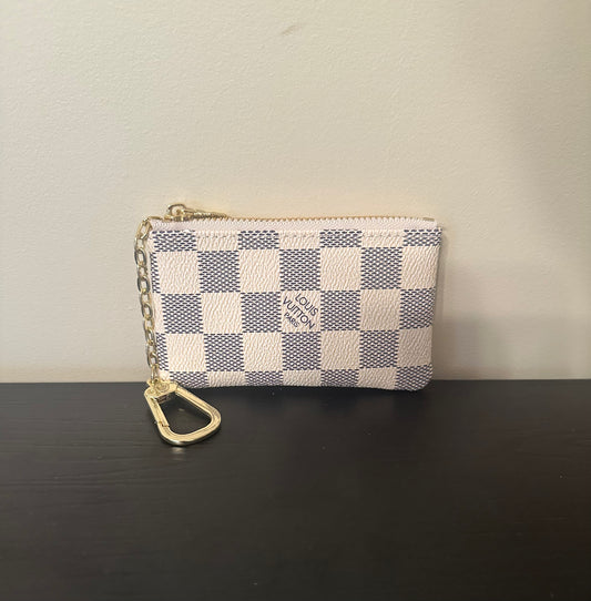 White Checkered Monogram Key Pouch