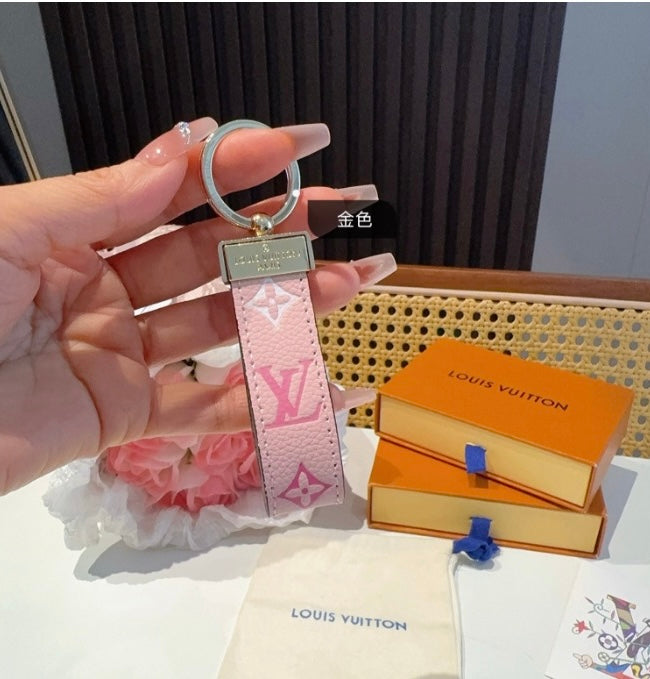 Pink/White Monogram Mini  Keychain