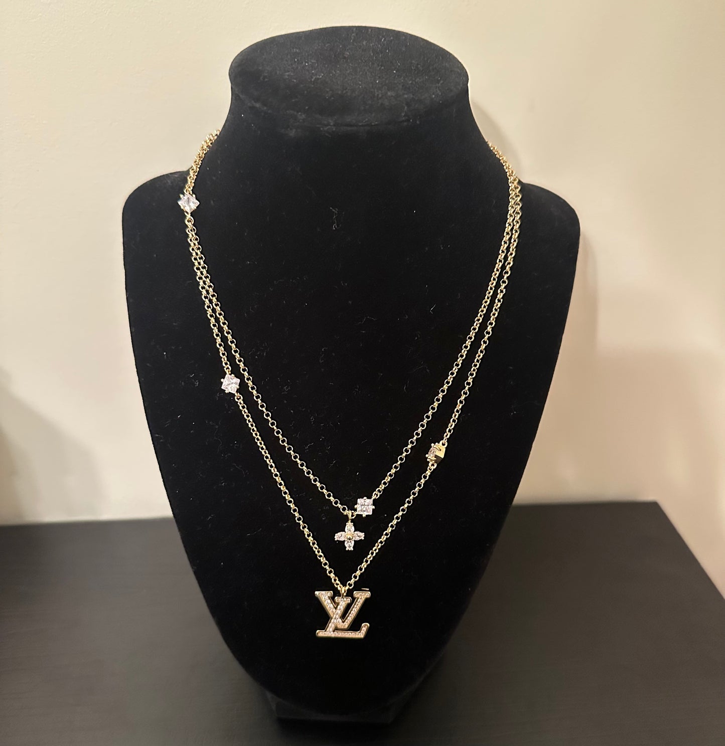 Gold Monogram Bling Layered Necklace