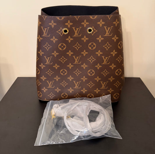 Brown Monogram Bucket Bag (Black Strap)
